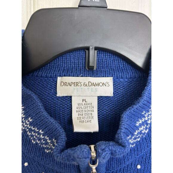 VTG Draper’s & Damon’s Blue Beaded Snowflake Full Zip Cardigan Size LP Winter - Picture 4 of 8